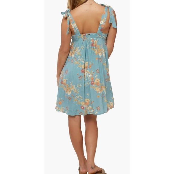 O'Neil Womens Lorna Floral Tie Strap Swingy A Line Dress Plunging V Neck Sz L - Picture 2 of 9